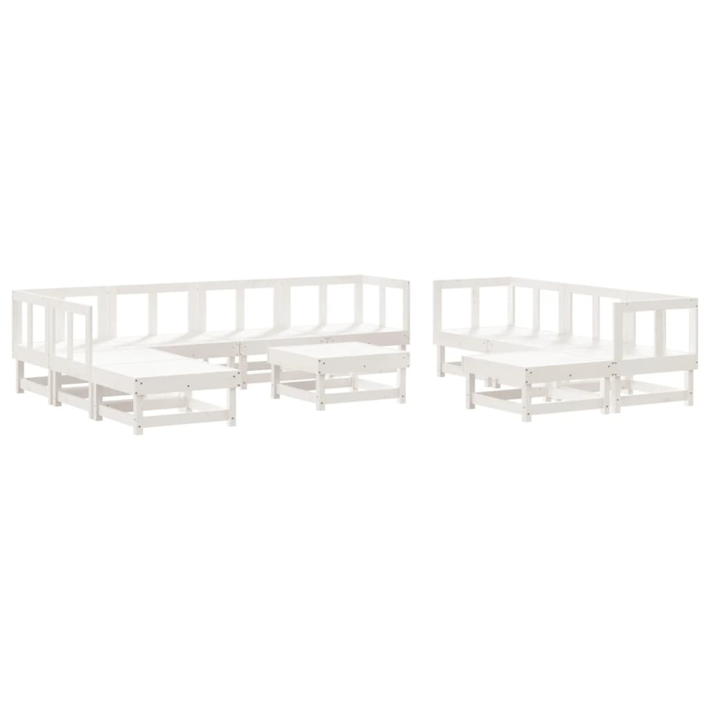 11-tlg. Garten-Lounge-Set Weiss Massivholz Kiefer
